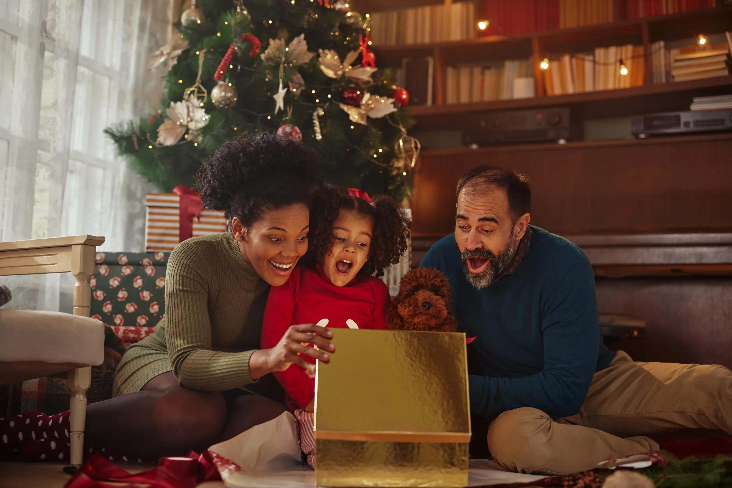 Famille qui ouvre un cadeau Flashbacks