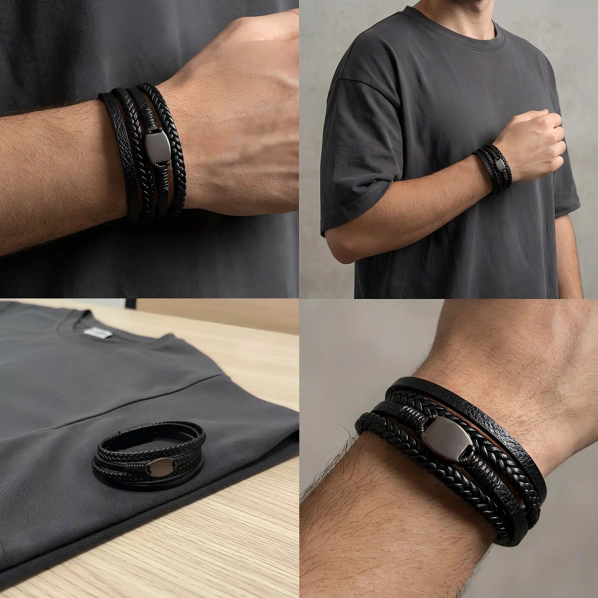 Memopulso Elements – bracelet connecté en cuir noir & coco – Image 2