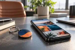 Goodie NFC personnalisé ouvrant un contenu de marque sur smartphone
